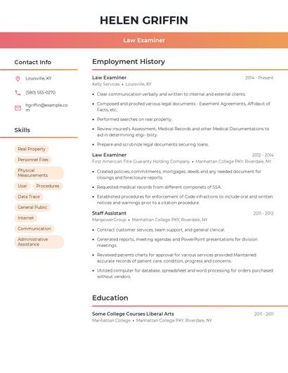Law Examiner Resume