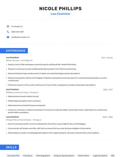Law Examiner Resume