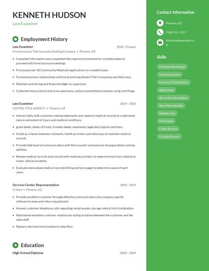 Law Examiner Resume