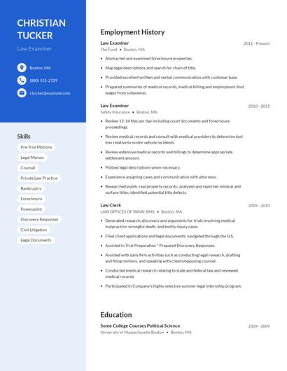 Law Examiner Resume