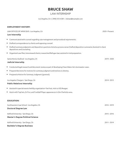 Law Internship Resume