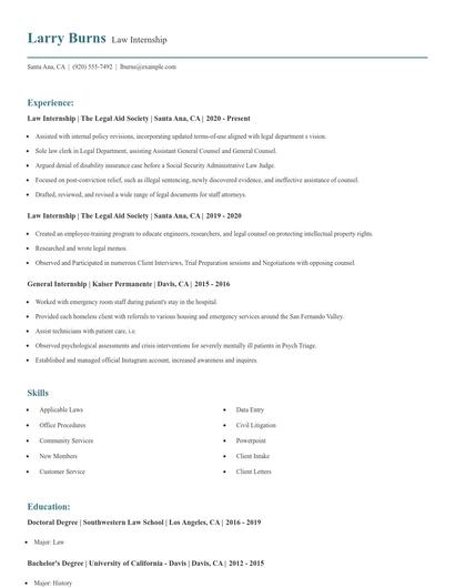 Law Internship Resume