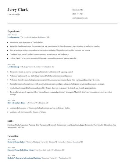 Law Internship Resume