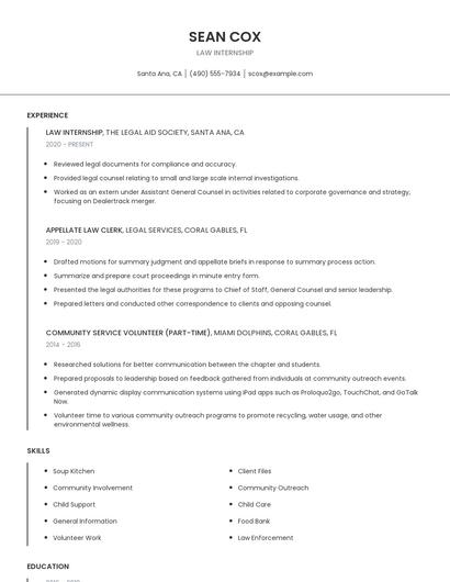 Law Internship Resume