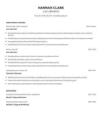 Law Librarian Resume