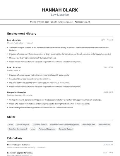 Law Librarian Resume