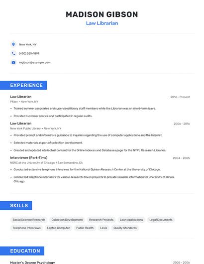 Law Librarian Resume