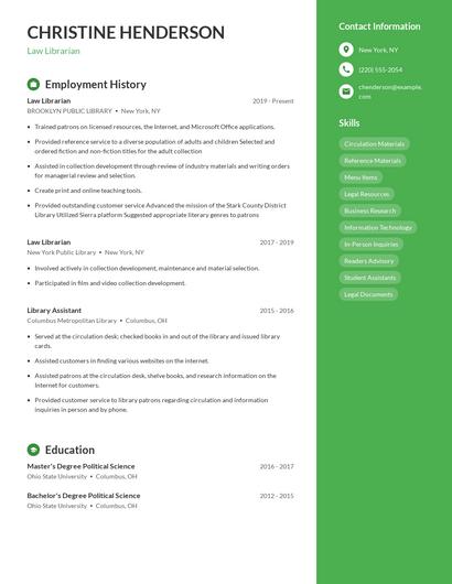 Law Librarian Resume