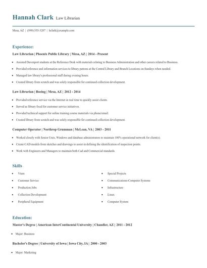 Law Librarian Resume