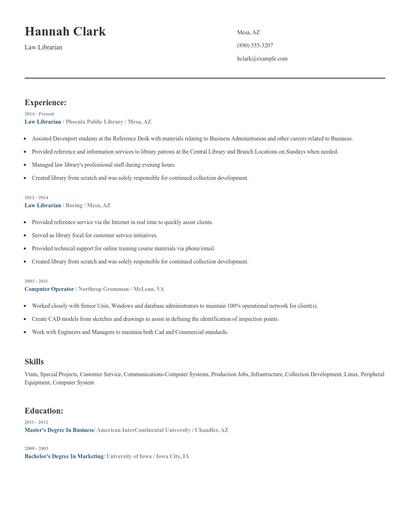 Law Librarian Resume