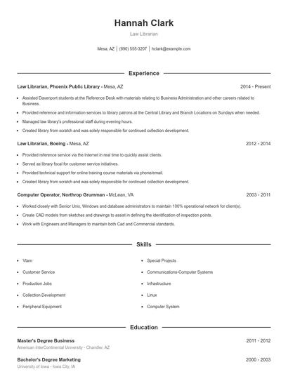 Law Librarian Resume