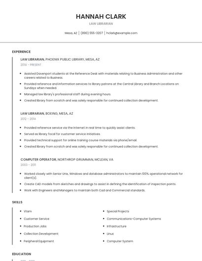 Law Librarian Resume