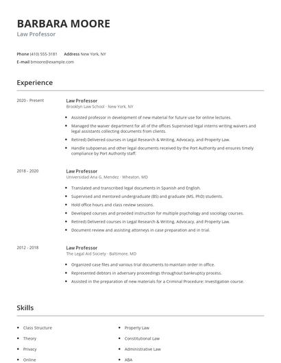 Law Professor Resume