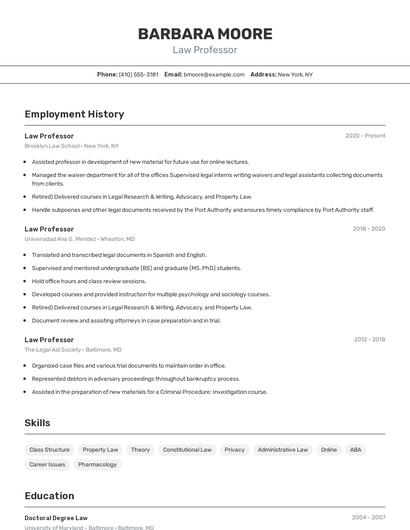 Law Professor Resume