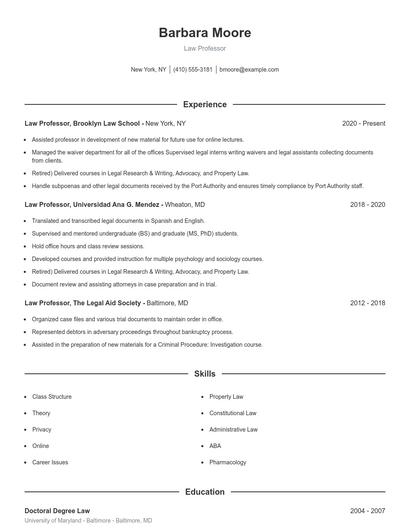 Law Professor Resume