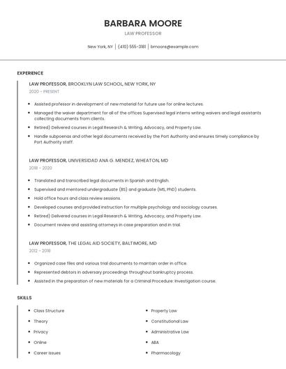 Law Professor Resume