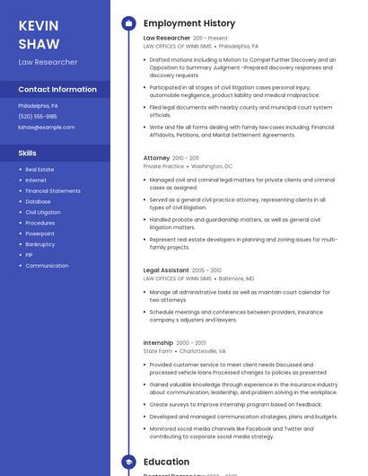 Law Researcher Resume