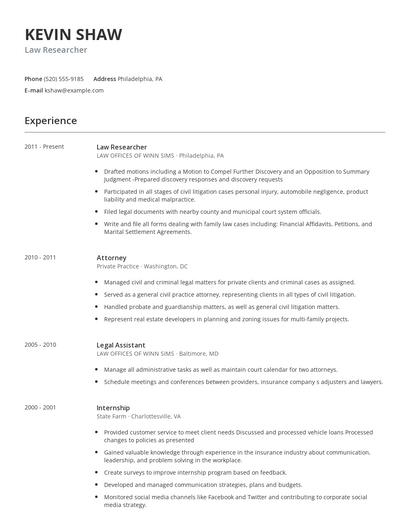 Law Researcher Resume