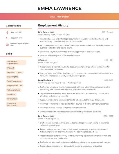 Law Researcher Resume