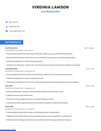Law Researcher Resume