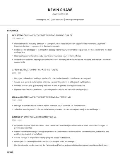 Law Researcher Resume