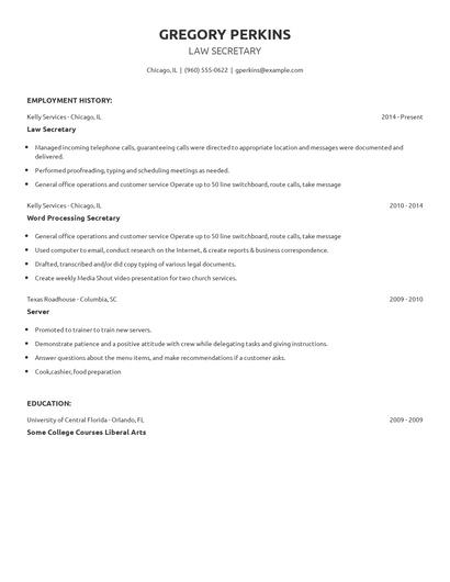 Law Secretary Resume