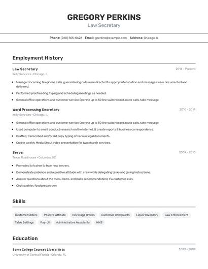 Law Secretary Resume