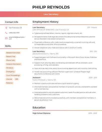 Law Secretary Resume