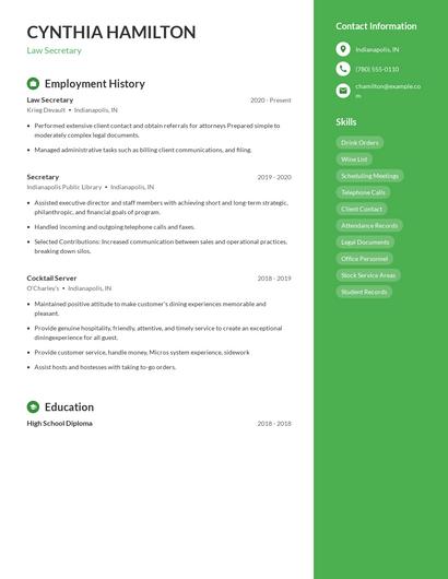 Law Secretary Resume