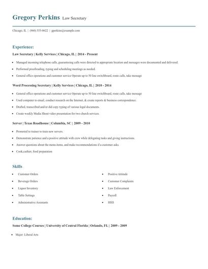 Law Secretary Resume