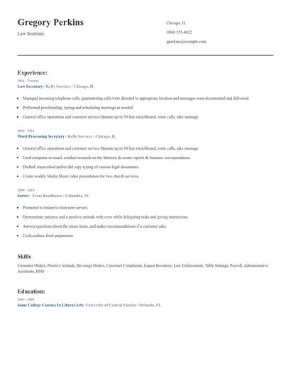 Law Secretary Resume