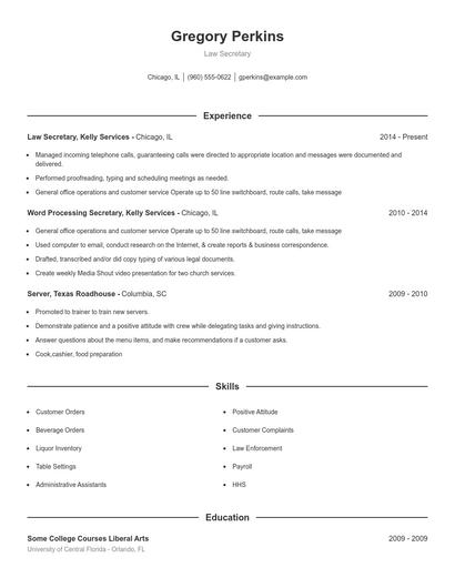 Law Secretary Resume