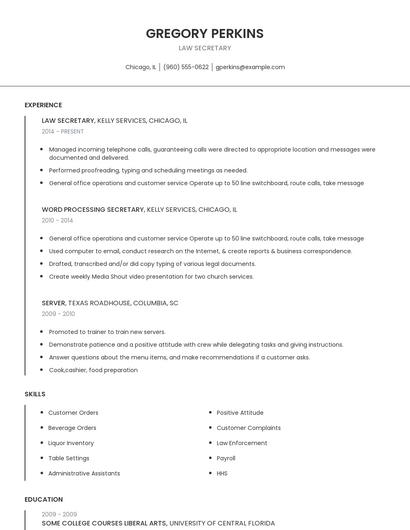 Law Secretary Resume