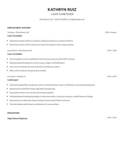 Lawn Caretaker Resume
