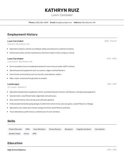 Lawn Caretaker Resume