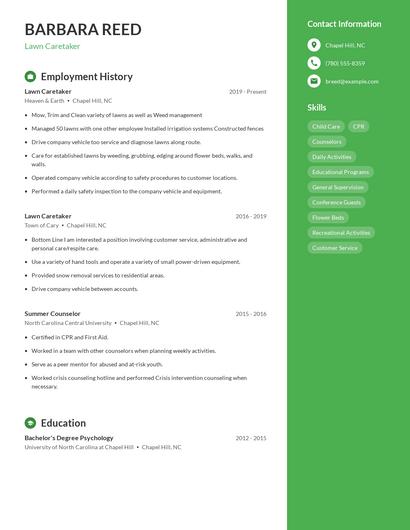 Lawn Caretaker Resume