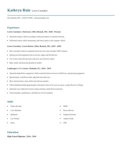 Lawn Caretaker Resume