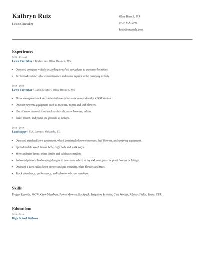 Lawn Caretaker Resume