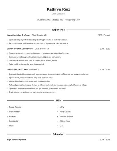 Lawn Caretaker Resume
