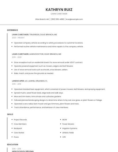Lawn Caretaker Resume