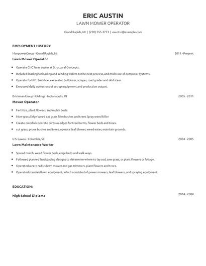 Lawn Mower Operator Resume