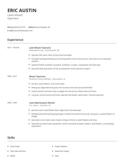 Lawn Mower Operator Resume