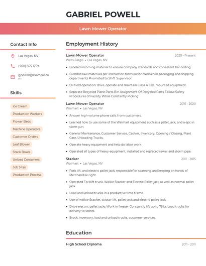 Lawn Mower Operator Resume