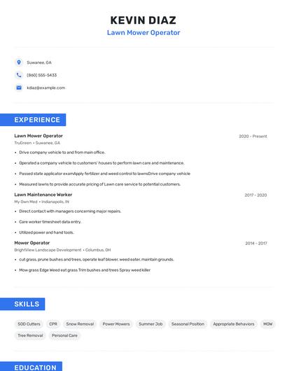 Lawn Mower Operator Resume