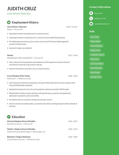 Lawn Mower Operator Resume