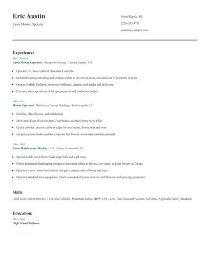Lawn Mower Operator Resume