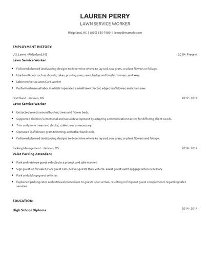 Lawn Service Worker Resume