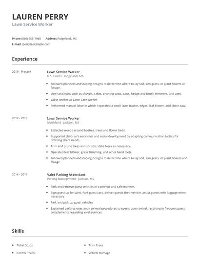 Lawn Service Worker Resume