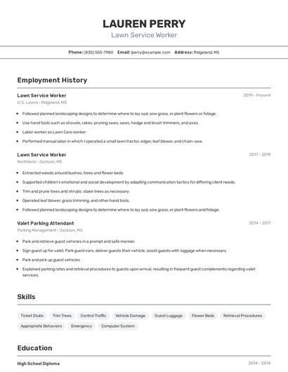 Lawn Service Worker Resume
