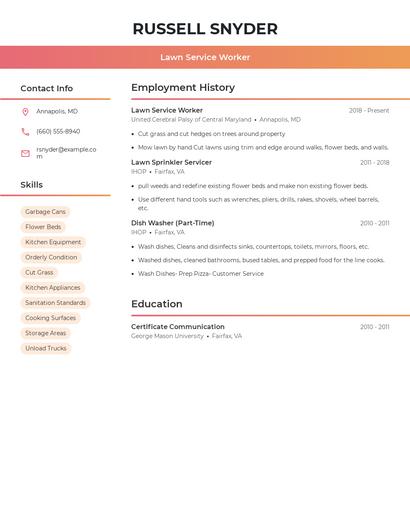 Lawn Service Worker Resume